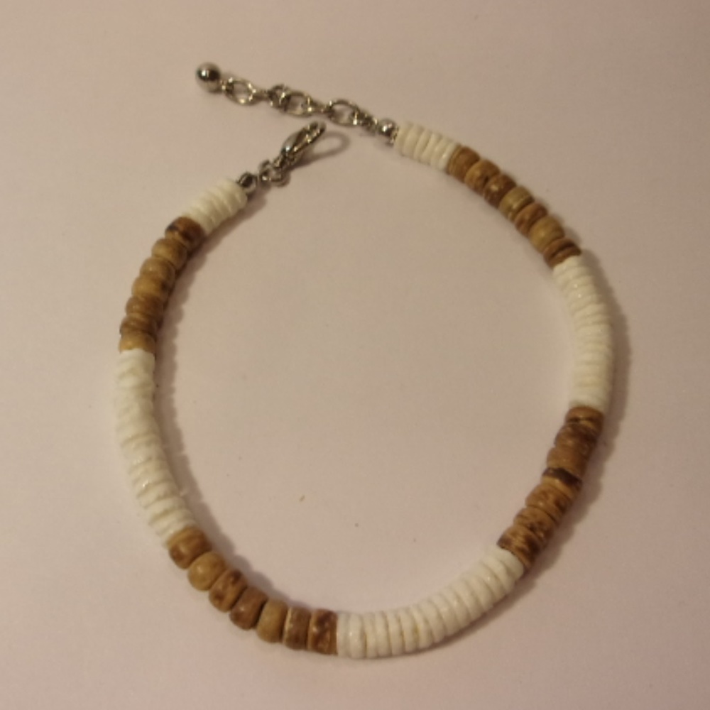 Shell Wood Heishi Bead Ankle Bracelet
